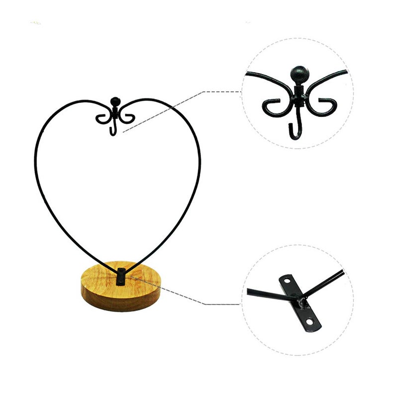 YY YEARCHY Ornament Display Stand Indoor Metal Stand Terrarium Air Plant Stand Flower Pot Holder Iron Pothook Stand for Hanging Glass Globe Ball (Heart round wood) - Image 4